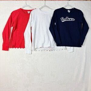 J Crew Top Bundle Women Small Red White Eyelet Lace Navy Bon Voyage 3pc Set